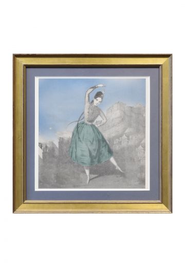 Mid Century Cleared Hand Colored Ballerina Lithograph