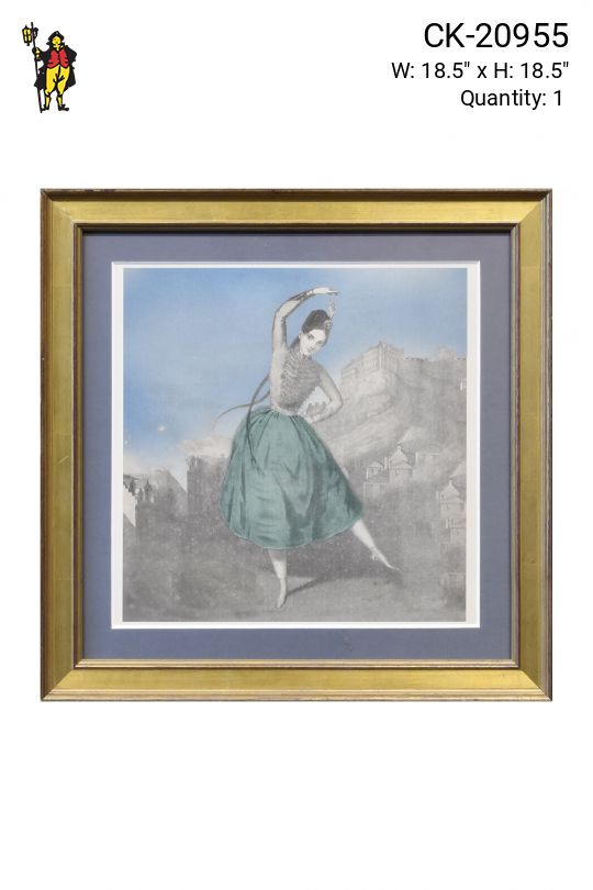 Mid Century Cleared Hand Colored Ballerina Lithograph