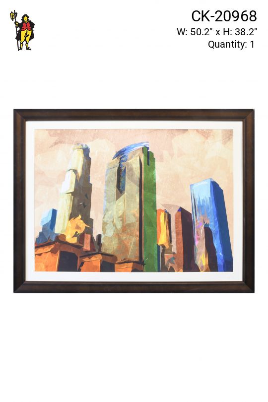 Framed Cleared Digital Print of Stylized Skyscrapers