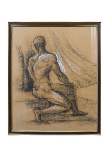 Framed Cleared 19th Century Charcoal Study of Figure