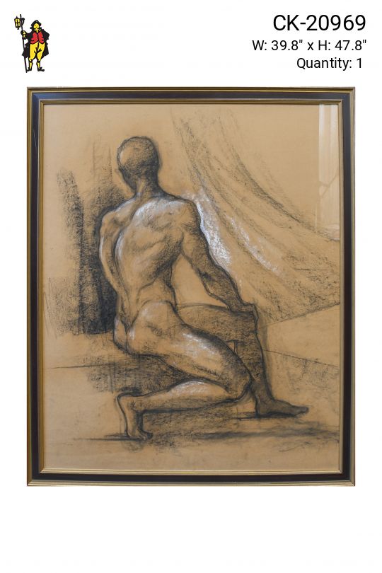 Framed Cleared 19th Century Charcoal Study of Figure