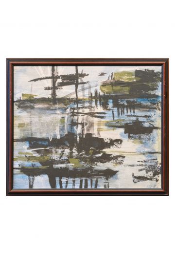Framed Cleared Mid Century Harbor Scene Painting - 2