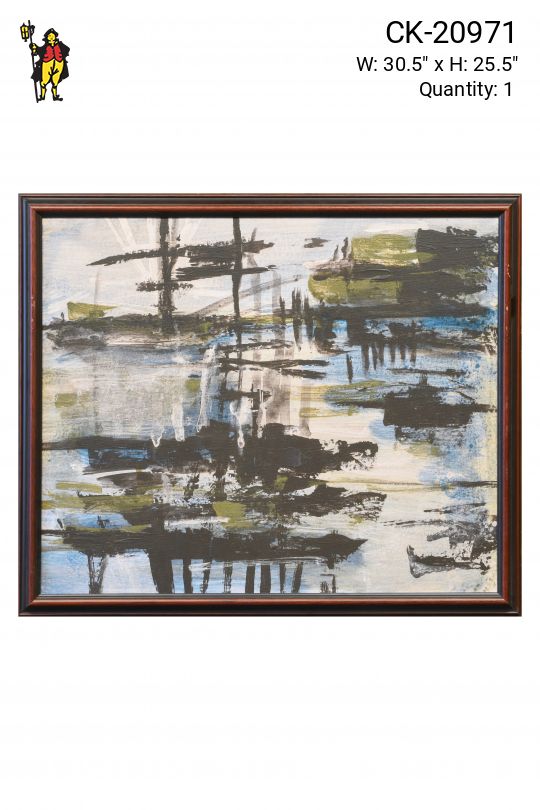 Framed Cleared Mid Century Harbor Scene Painting - 2