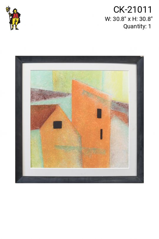 Framed Cleared Mid Century Pastel of Geometric Buildings