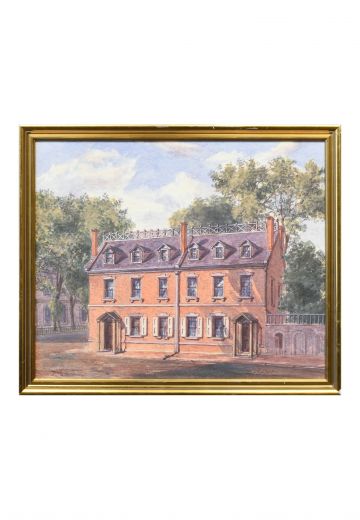 Framed American Colonial Revival Watercolor