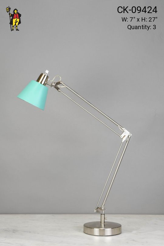 Silver Adjustable Desk Lamp w/Aqua Shade
