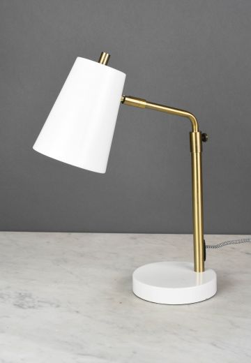 Mid Century Modern White & Brass Desk Lamp