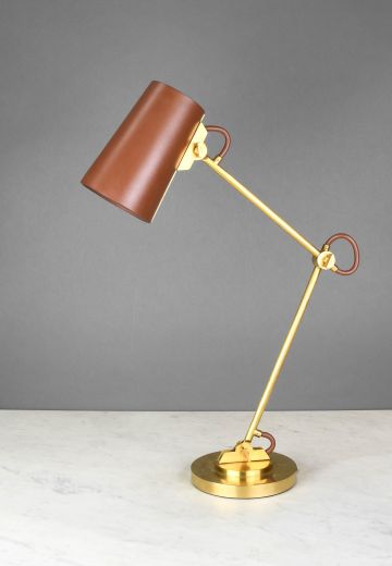 Brass Adjustable Leather Shaded Desk Lamp