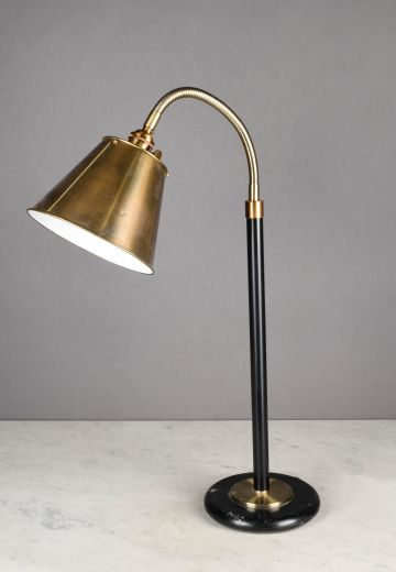 Black & Brass Metal Shaded Gooseneck Desk Lamp