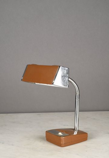 Brown & Chrome Gooseneck Desk Lamp
