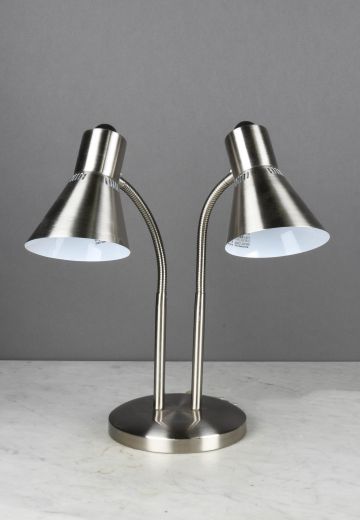 Nickel Two Light Gooseneck Desk Lamp