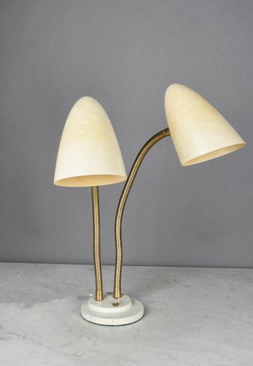 Brass Gooseneck Two Light Mid Century Desk Lamp