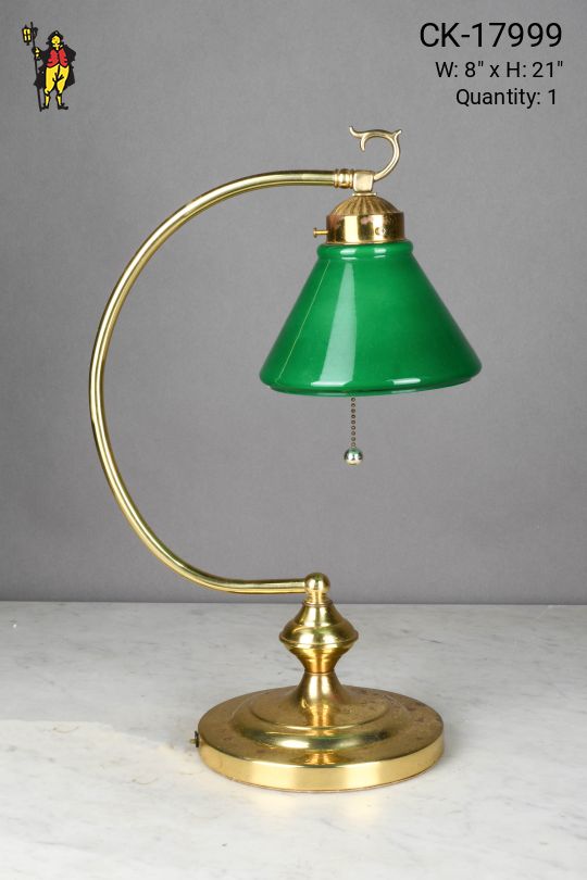 Polished Brass Desk Lamp w/Green Glass Shade