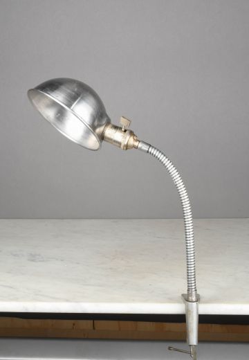Nickel Clamp Gooseneck Desk Lamp w/Metal Shade