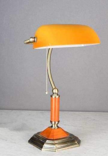 Brass & Wooden Accented Banker's Lamp