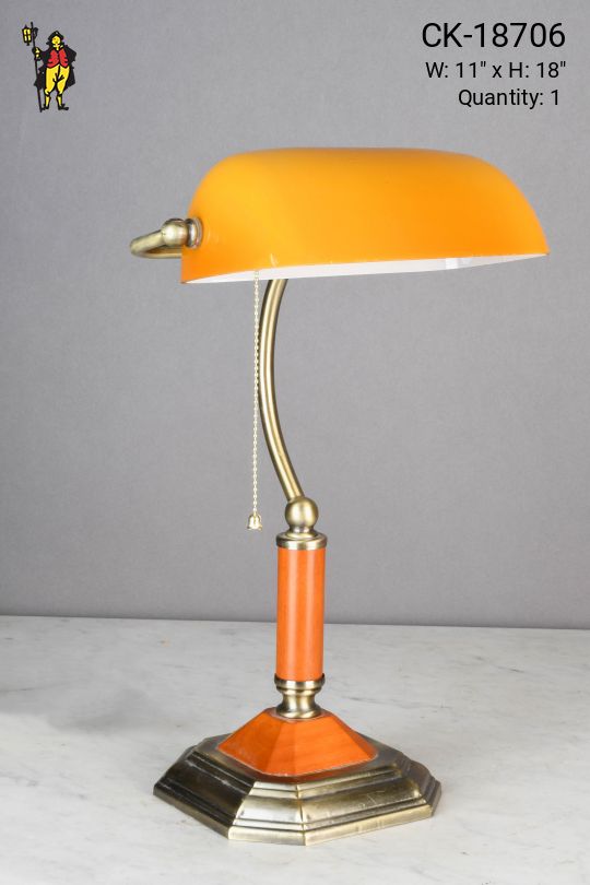 Brass & Wooden Accented Banker's Lamp