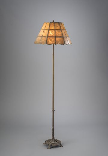 Antique Brass Floor Lamp w/Etched Mica Lampshade
