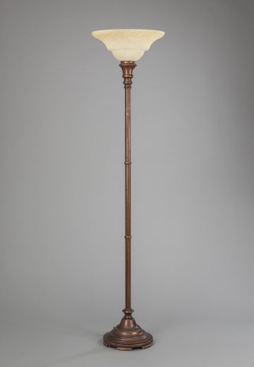 Brass Pole Torchere w/Glass Shade