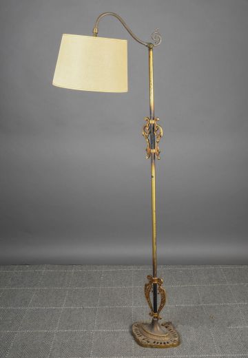 Brass Bridge Style Floor Lamp w/Mica Shade