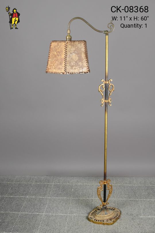 Brass Bridge Style Floor Lamp w/Mica Shade
