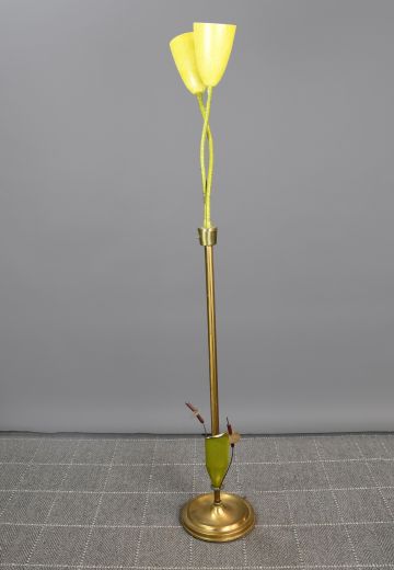 Two Light Yellow & Brass Floor Lamp