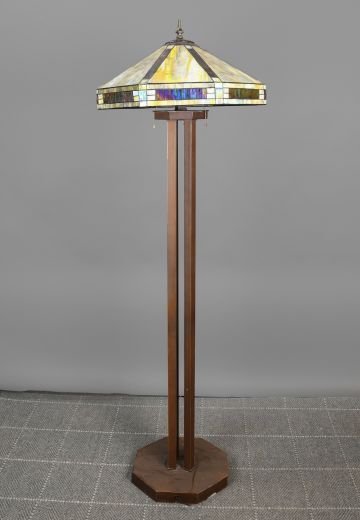 Slag Glass Shaded Bronze Floor Lamp