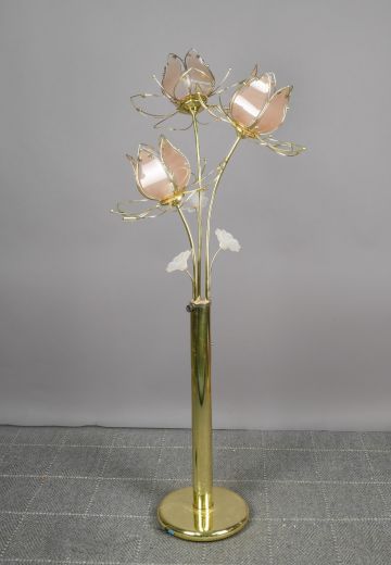 Pink Glass Floral Floor Lamp (Missing 2 Panels of Glass)