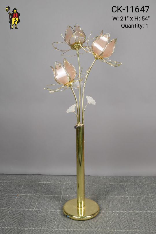Pink Glass Floral Floor Lamp (Missing 2 Panels of Glass)