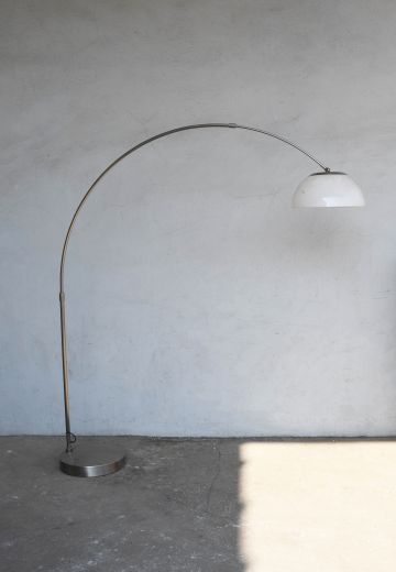 Nickel Curved Arm Floor Lamp w/White Plastic Shade
