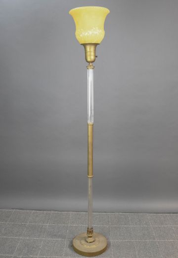 Mid Century Crystal & Brass Torchiere