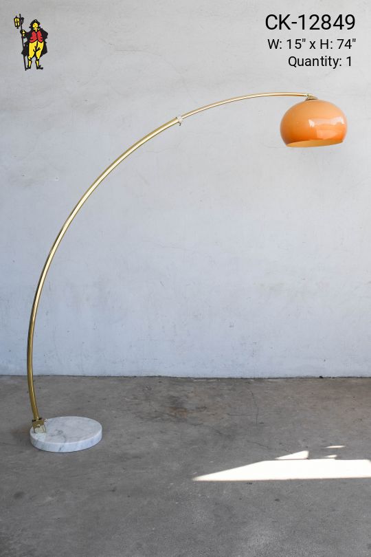 Marble Based Brass Arch Floor Lamp w/Amber Glass Shade