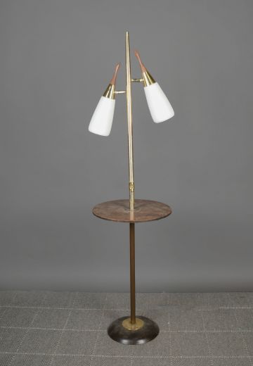 Two Directional Light Wooden Floor Lamp w/Round Table