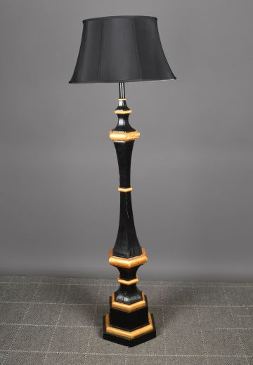 Black & Gold Painted Wooden Floor Lamp