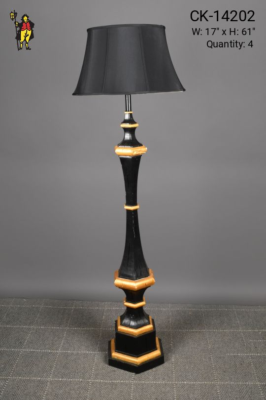 Black & Gold Painted Wooden Floor Lamp