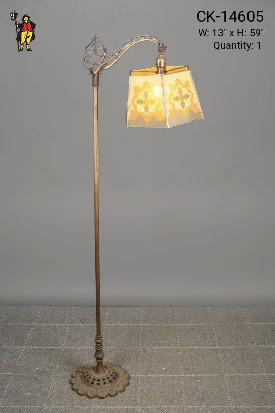 Mica Shaded Antique Brass Reading Floor Lamp