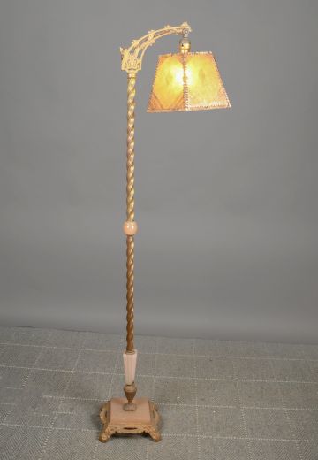 Mica Shaded Antique Brass Reading Floor Lamp