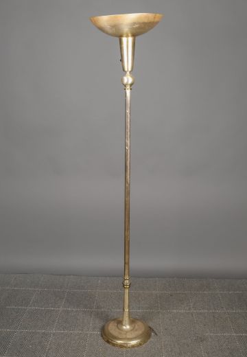 Distressed Nickel Metal Shaded Torchiere