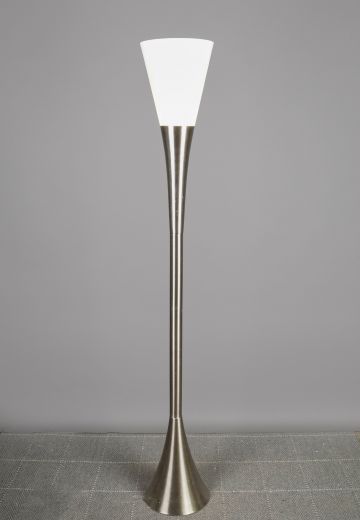 Nickel & Glass Shaded Modern Torchiere