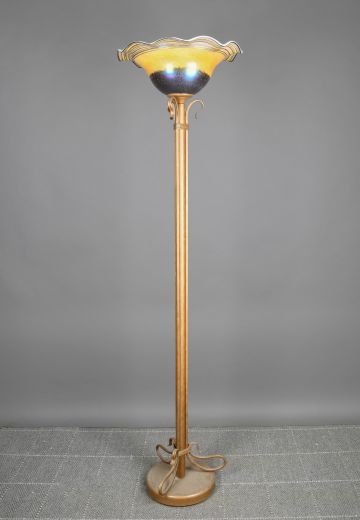 Brass Torchiere w/Multi Color Shade