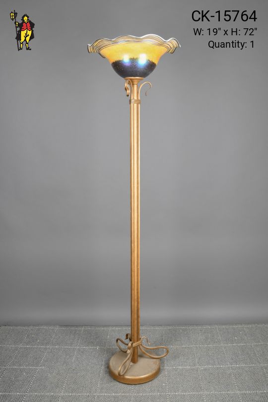 Brass Torchiere w/Multi Color Shade