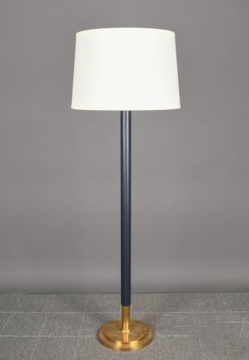 Brass & Blue Leather Floor Lamp