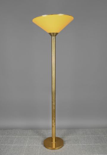 Brass Oversize Torchiere w/Oversize Plastic Amber Shade