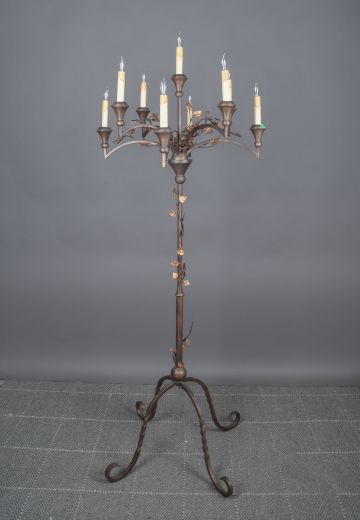 Bronze Ten Light Candelabra w/Metal Leaf Details