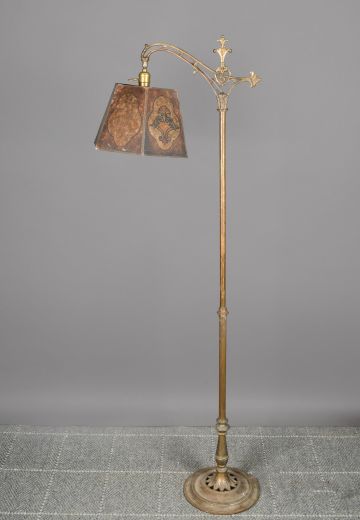 Antique Brass Bridge Floor Lamp w/Mica Shade