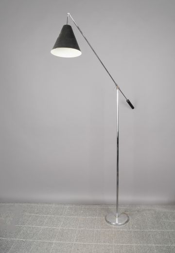 Nickel Oversize Reading Floor Lamp w/Black Metal Shade