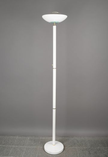 White Torchiere w/Cage Shade & Brass Accents