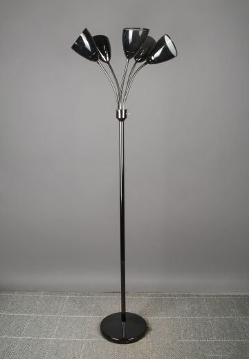 Nickel Five Light Gooseneck Floor Lamp w/Translucent Reflectors