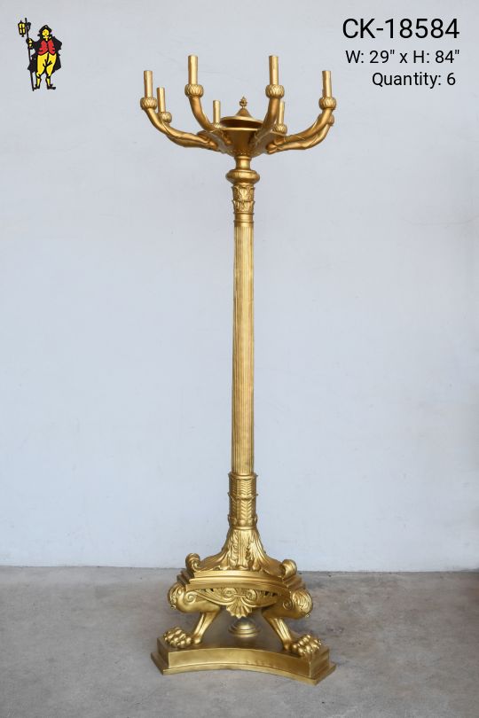 7' Brass Eight Light Federal Standing Candelabra