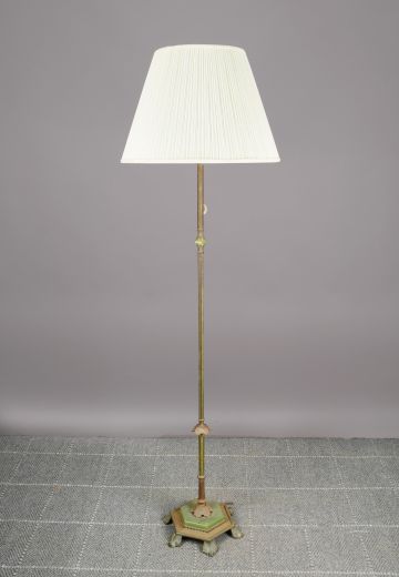 Antique Brass Floor Lamp w/Footed Jadeite Base