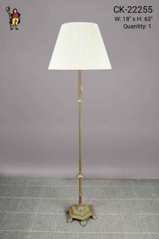 Antique Brass Floor Lamp w/Footed Jadeite Base